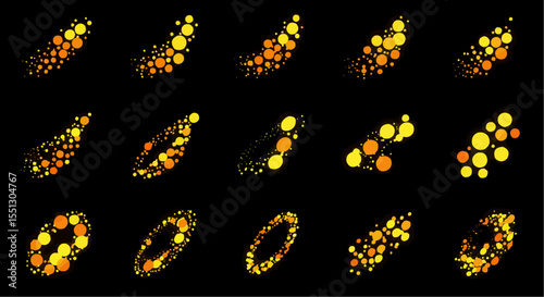 Abstract patterns of yellow and orange circles on a black background, suggesting energy and flow.