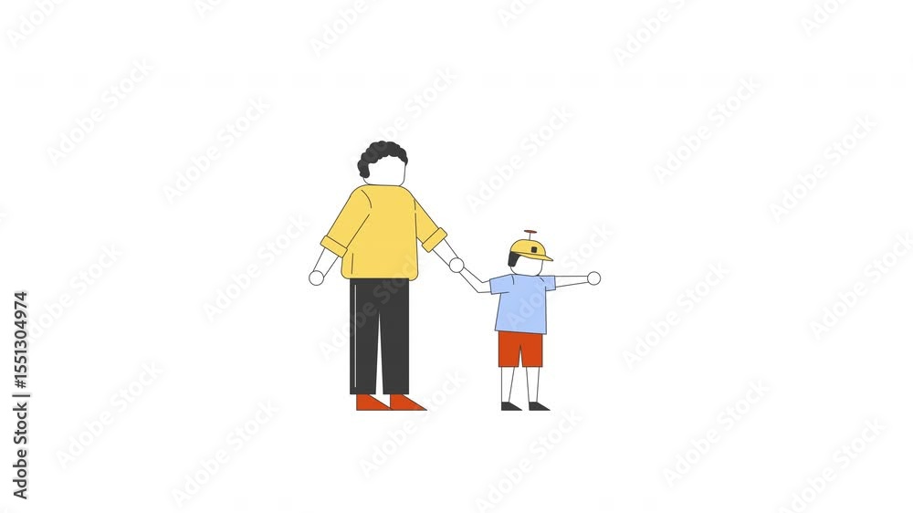 Faceless father and son holding hands 2D characters animation ...