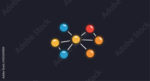 An illustration of a network, with colorful nodes connected.