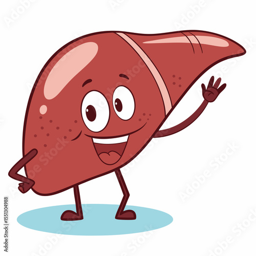 Whimsical Liver Cartoon Character Waving Hand in a Joyful and Friendly Manner