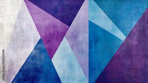Geometric Color Block Design with Triangles in Purple, Blue, and Light Gray Minimalist Art