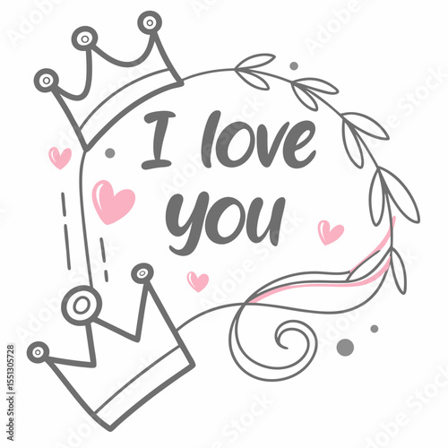 Elegant declaration of affection with royal crowns and floral elements illustration