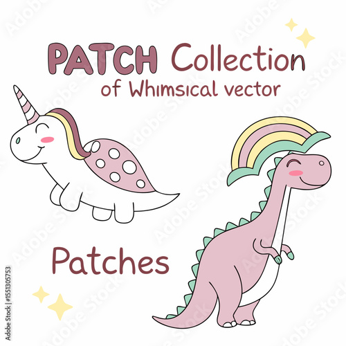 Charming whimsical patch collection featuring fantasy animals for creative designs