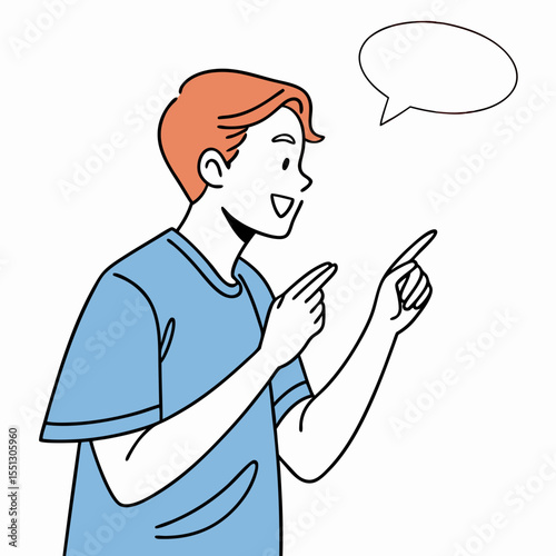 Person giving presentation with speech bubble and explaining some important details