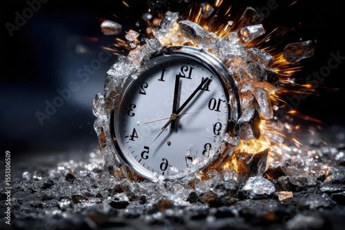 Wallpaper Mural Clock shatters in a dramatic display of time's fleeting nature during an artistic experiment Torontodigital.ca