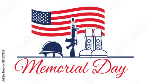 Honoring Sacrifice Remembering Heroes Memorial Day Flag Tribute Boots Rifle Helmet Patriotism