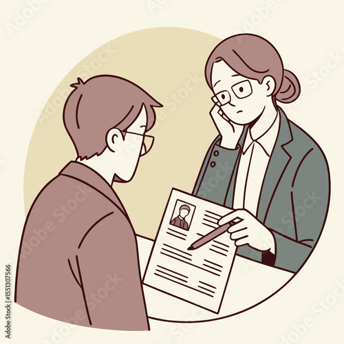 Formal employment process illustration: Reviewing candidate information during interview
