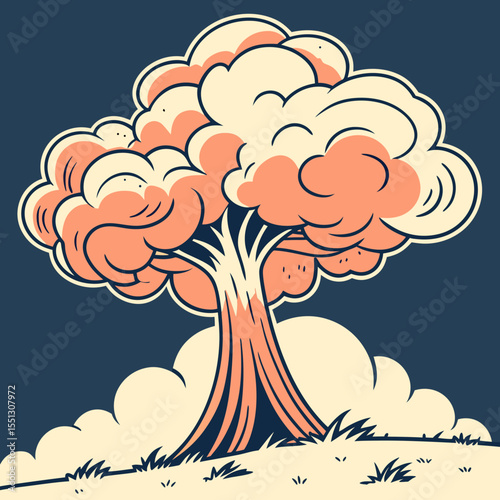 Stylized vector tree illustration featuring vibrant colors on a dark backdrop