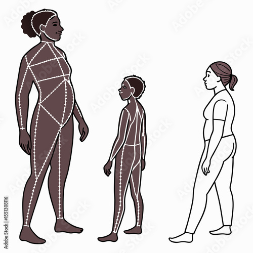 Diverse body representations illustrating human form in varied sizes and shapes