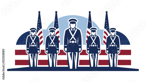 Military Honor Guard American Flags Backdrop Veterans Day Ceremony Memorial Tribute Navy Blue