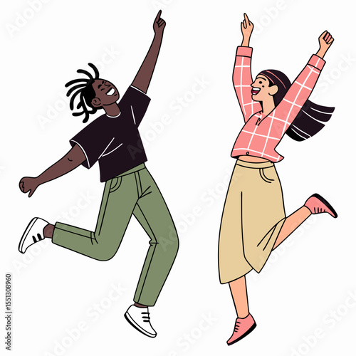 Illustrative portrayal of diverse individuals exuberantly celebrating success with optimism