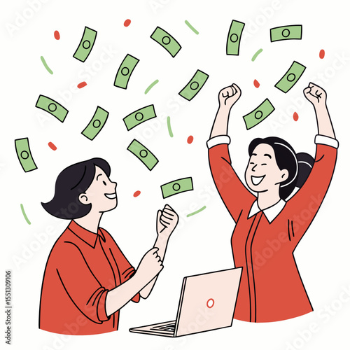 Online success: celebrating financial gains and joyful digital transactions