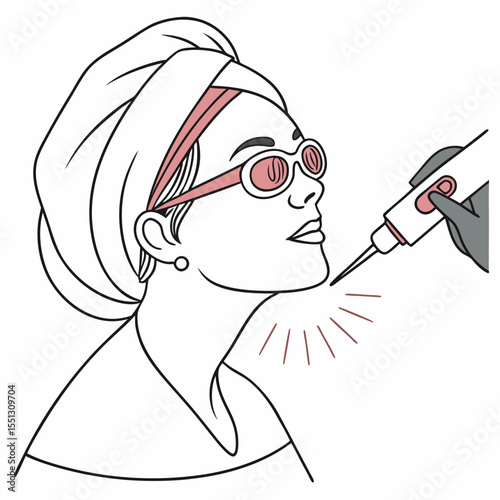 Woman undergoing light-based cosmetic procedure for skin rejuvenation treatment