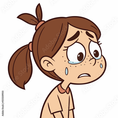 Expressive cartoon girl showcasing sadness and emotional vulnerability illustration