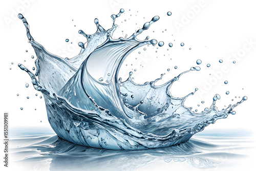 Flowing water splash isolated on white background