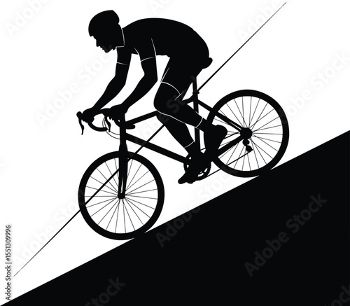 Cyclist Silhouette Ascending Steep Hill Black and White Road Bike Athlete Sport Graphic
