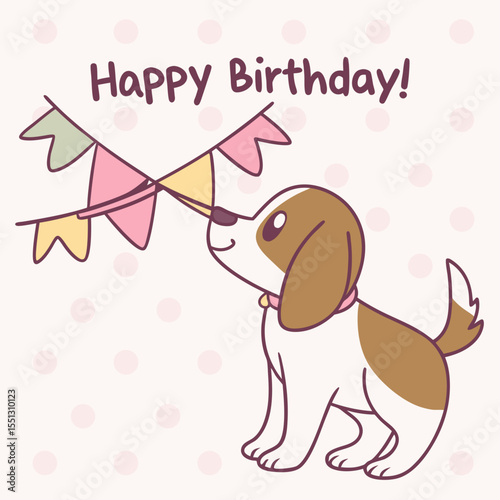 Celebratory canine cartoon: a charming birthday greeting card featuring a playful puppy