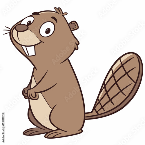 A Cheerful Cartoon Beaver Standing Upright with a Playful Expression and Flat Tail
