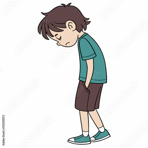 Illustration depicting a distressed boy burdened by sadness and contemplation