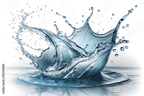 Flowing water splash isolated on white background