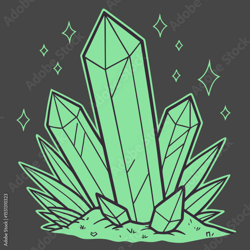 Glowing mineral cluster art, mystical crystals with soft lighting design art
