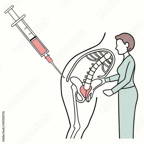 Medical Illustration: Spinal Injection Procedure with Anatomical Representation