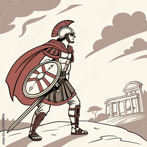 Ancient Warrior's Vigil: A Graphic Depiction of Strength and Determination