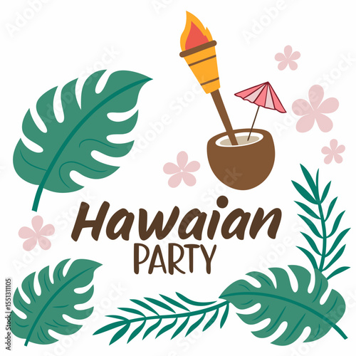 Tropical celebration design featuring luau elements and decorative floral pattern