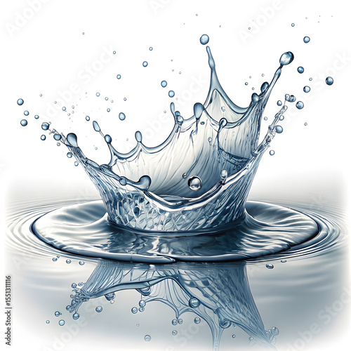 Flowing water splash isolated on white background
