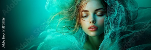floating in silence, underwater grace in white, dreamlike woman beneath the surface