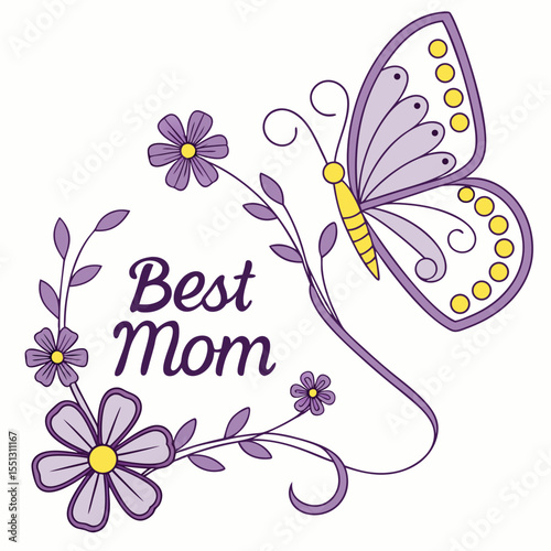 Floral butterfly illustration with 'Best Mom' message for Mother's Day greeting