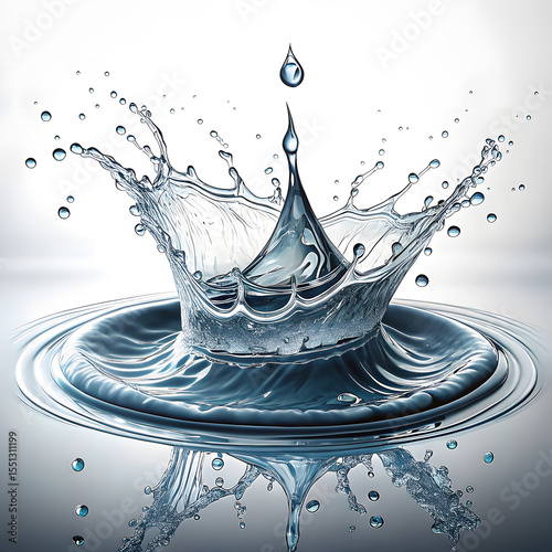 Flowing water splash isolated on white background