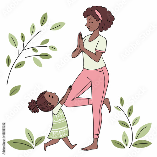A Loving Mother and Daughter Bonding Through Peaceful Yoga Practice Together