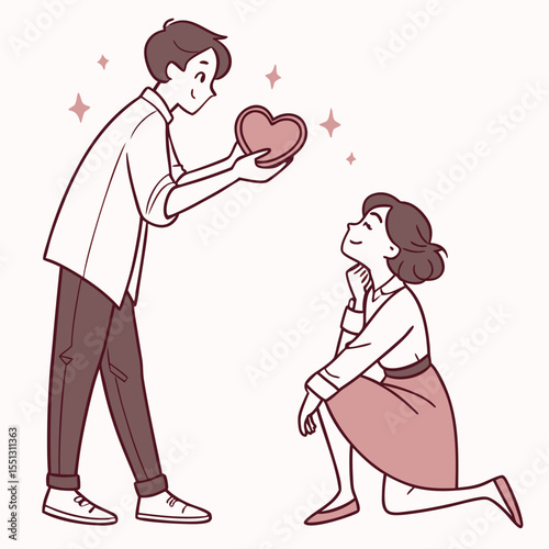 Affectionate declaration cartoon illustration displaying love and adoration gesture