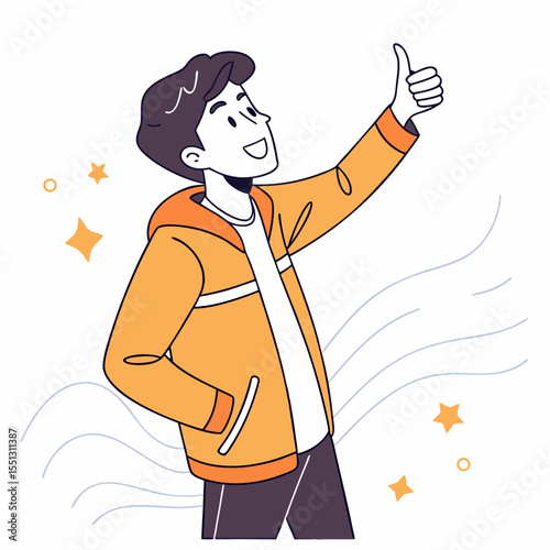 Enthusiastic character giving a thumbs up, expressing approval and positivity