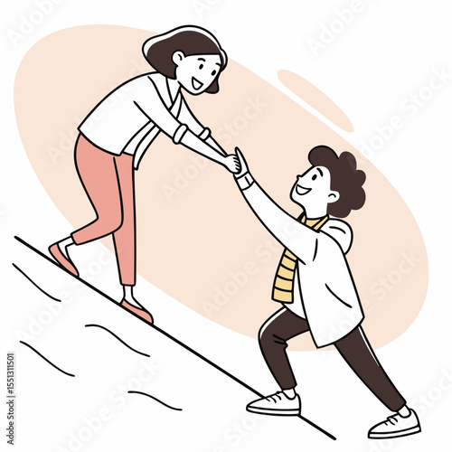Assistance and guidance depicted through line art illustration of two individuals