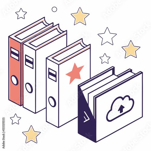 Organized digital documents with star accents conveying efficiency and importance