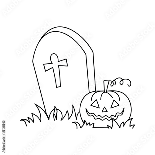 Halloween Line Art Gravestone Jackolantern Grass tombstone