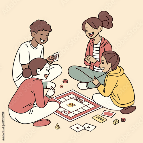 Group of children happily playing a board game