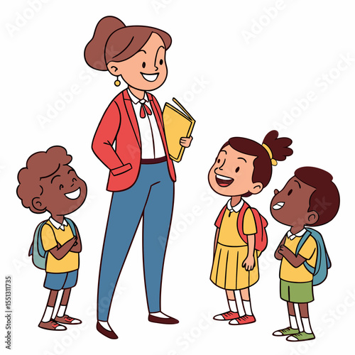 Teacher interacting with pupils at school entry