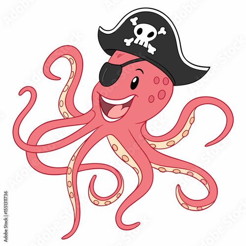 Playful sea creature portrayal showcasing a cheerful octopus pirate character
