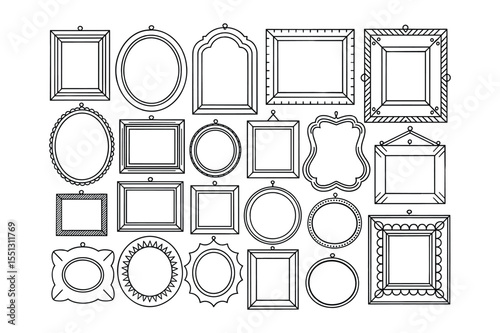  Vintage Decorative Picture Frame Set in Line Art Style