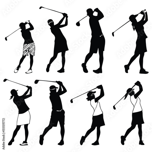 golf player silhouette. golfer silhouette. Vector silhouette of golfer on white background. black golf player isolated on white background. cutout golf player. vector illustration.