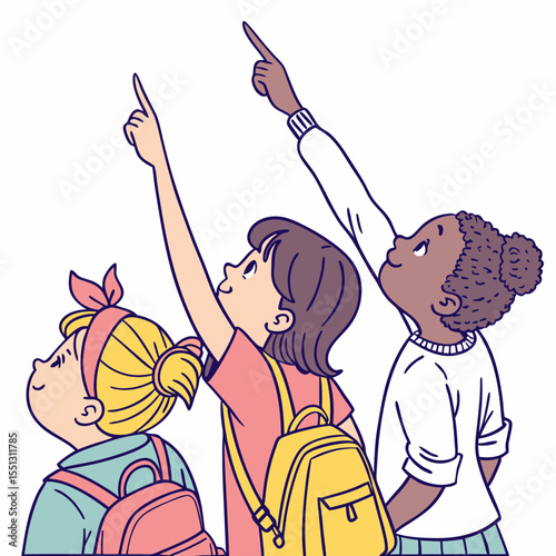 Three children reaching for a distant goal