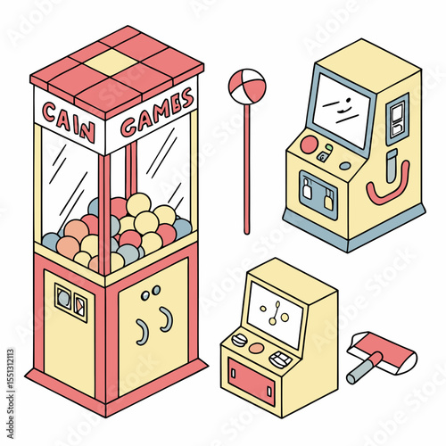 Retro Arcade Games Collection in Isometric Style