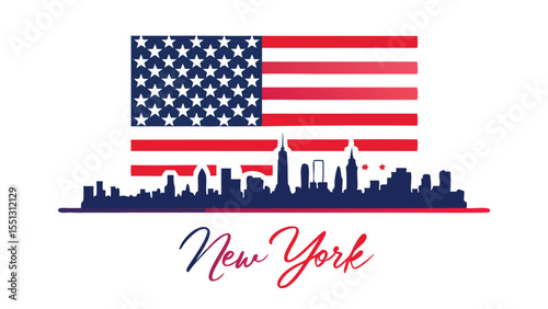 New York skyline american flag cityscape patriotic united states city travel landmark tourism usa