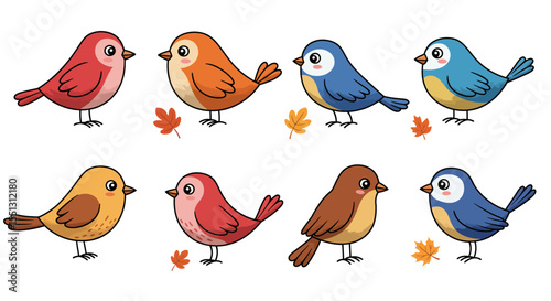 Funny cartoon bird collection vector illustration