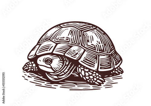 Yellow-Bellied Slider Hand Drawn Natural Illustration Stylized as Linocut Vector Isolated by AZ for Books, Arts, Design and Decoration Graphic Asset