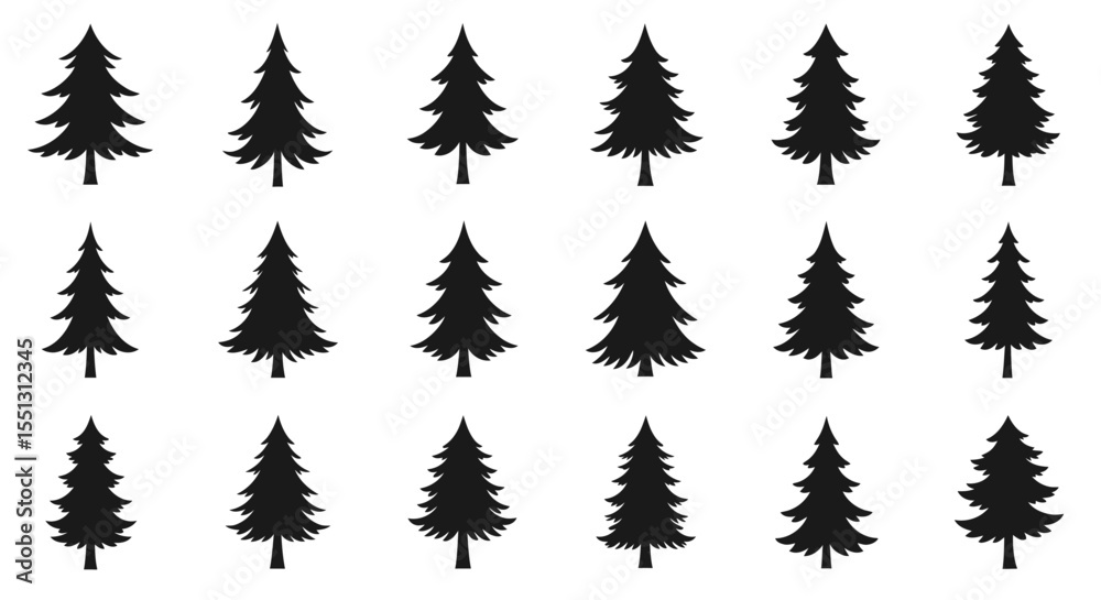 Obraz premium A festive collection of winter forest trees, perfect for Christmas and New Year holiday illustrations and decorations