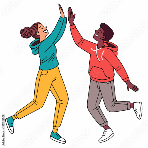 Joyful Connection of Two Friends High-Fiving